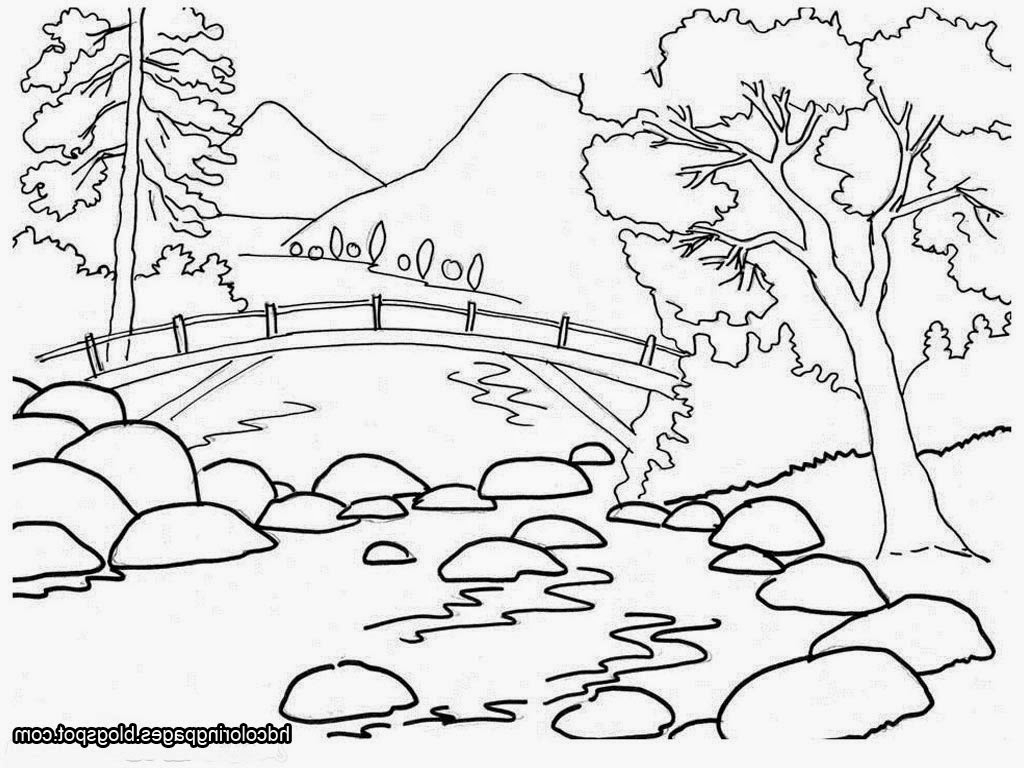 Natural Scenery Drawing For Kids Natural Scene Drawing - Nature Clip Art Black And White , HD Wallpaper & Backgrounds