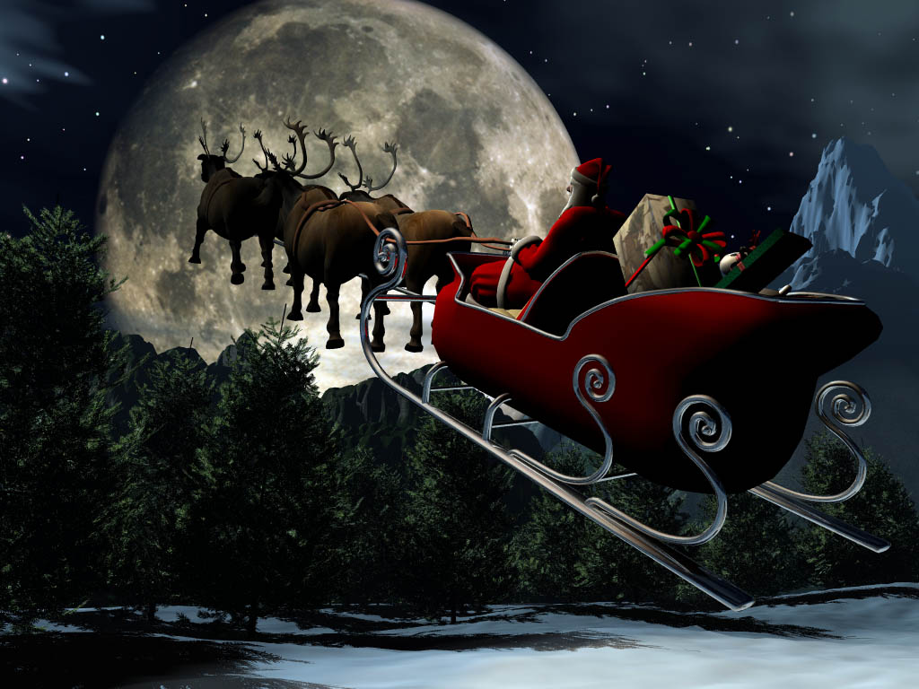 Santa Sledge - Merry Christmas 3d Hd , HD Wallpaper & Backgrounds