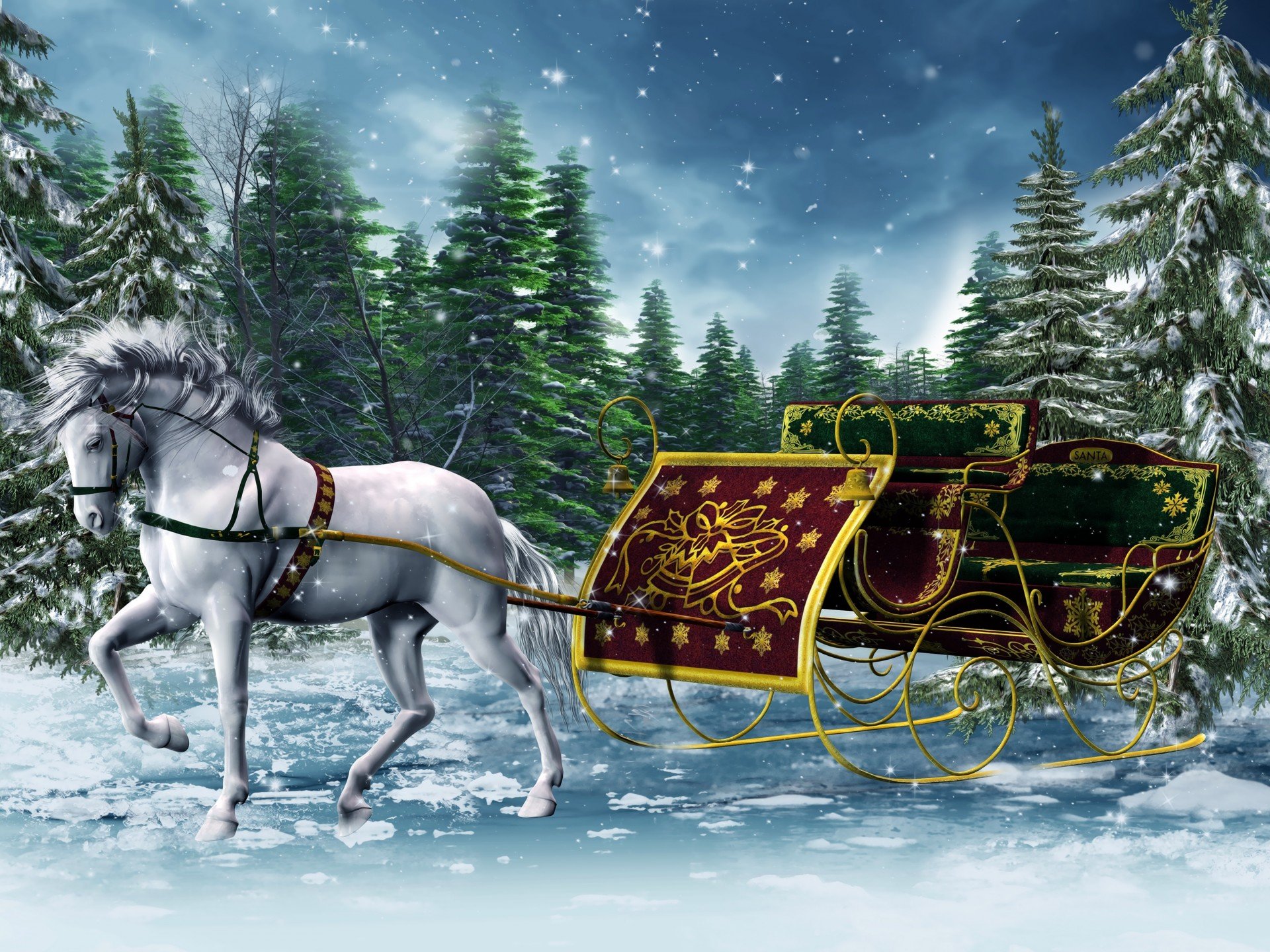 Horse Sledge Winter 3d Graphics - One Horse Open Sleigh Christmas , HD Wallpaper & Backgrounds