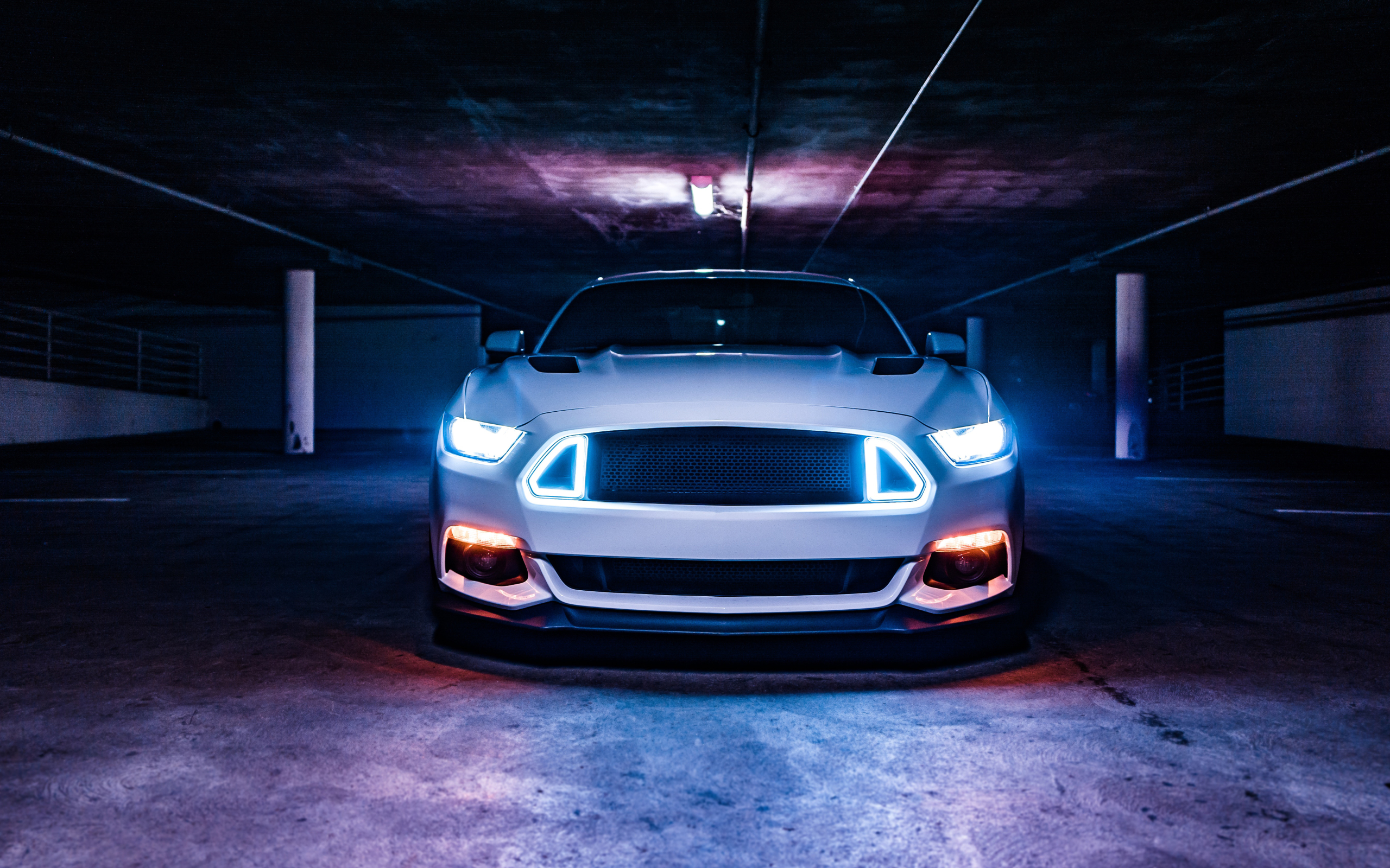 Wallpaper Of Car, Ford Mustang, Musclecar, White, Neon - Ford Mustang Neon Lights , HD Wallpaper & Backgrounds