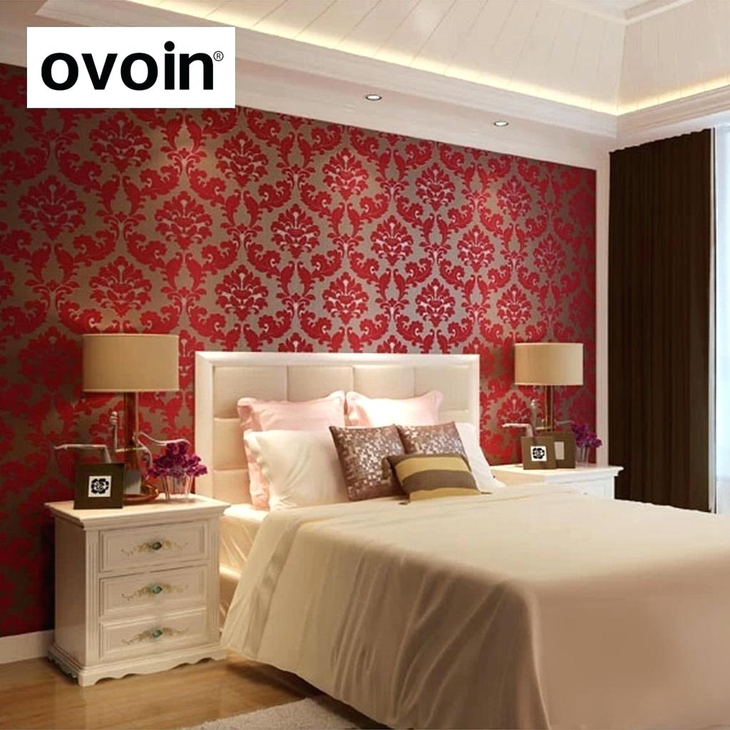 Super Wallpapering - Red Damask Wallpaper Bedroom , HD Wallpaper & Backgrounds