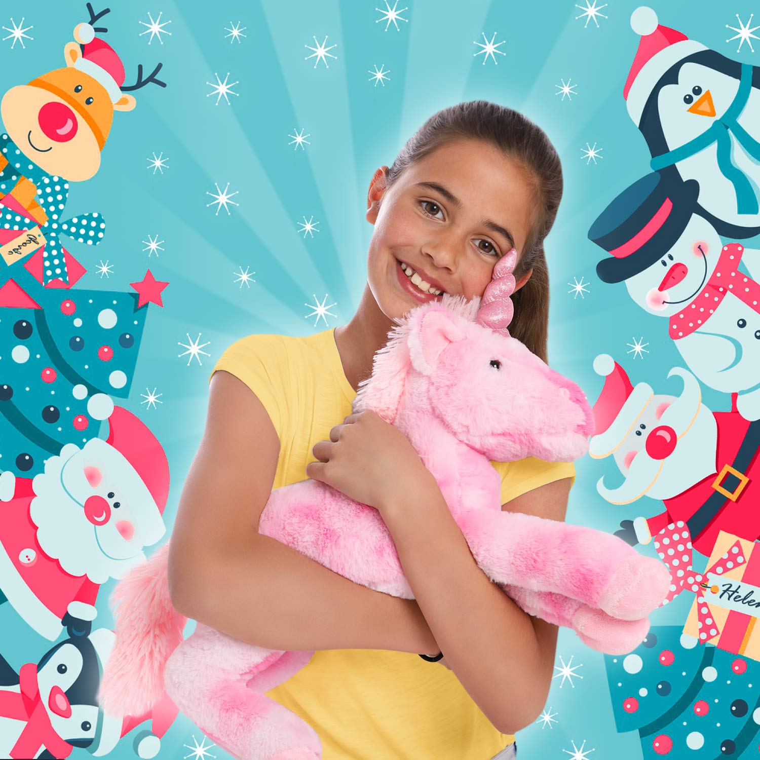 Large 18” Pink Plush Stuffed Fluffy Unicorn - Christmas Tree Background Santa , HD Wallpaper & Backgrounds
