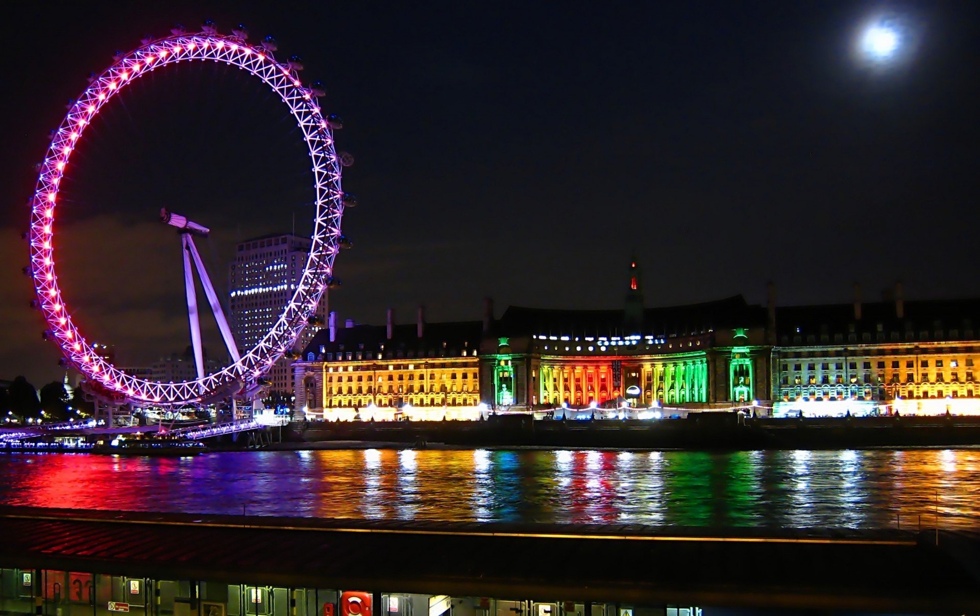 Night River London Eye England Town London Ferris Wheel - London Eye , HD Wallpaper & Backgrounds