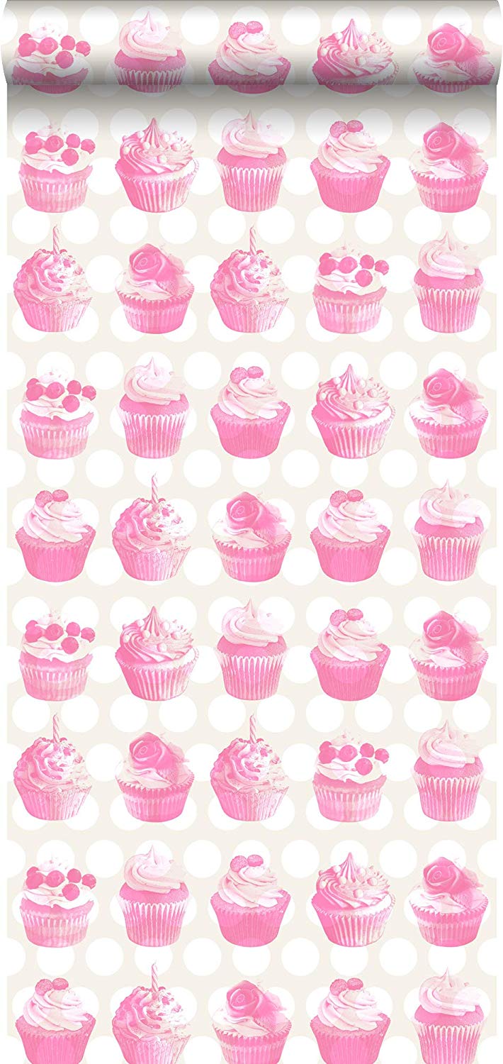 Wallpaper Cupcakes On Shiny Dots Pink - Cupcake Behang , HD Wallpaper & Backgrounds