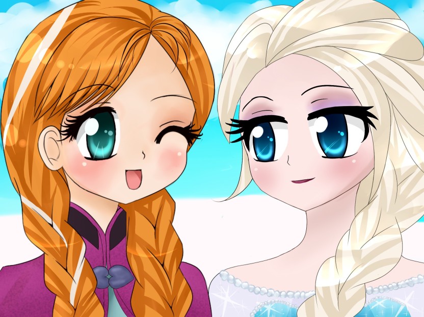 Movie Frozen Princess Anna Arendelle Elsa Snow Hd Wallpaper - Anna Y Elsa Anime , HD Wallpaper & Backgrounds