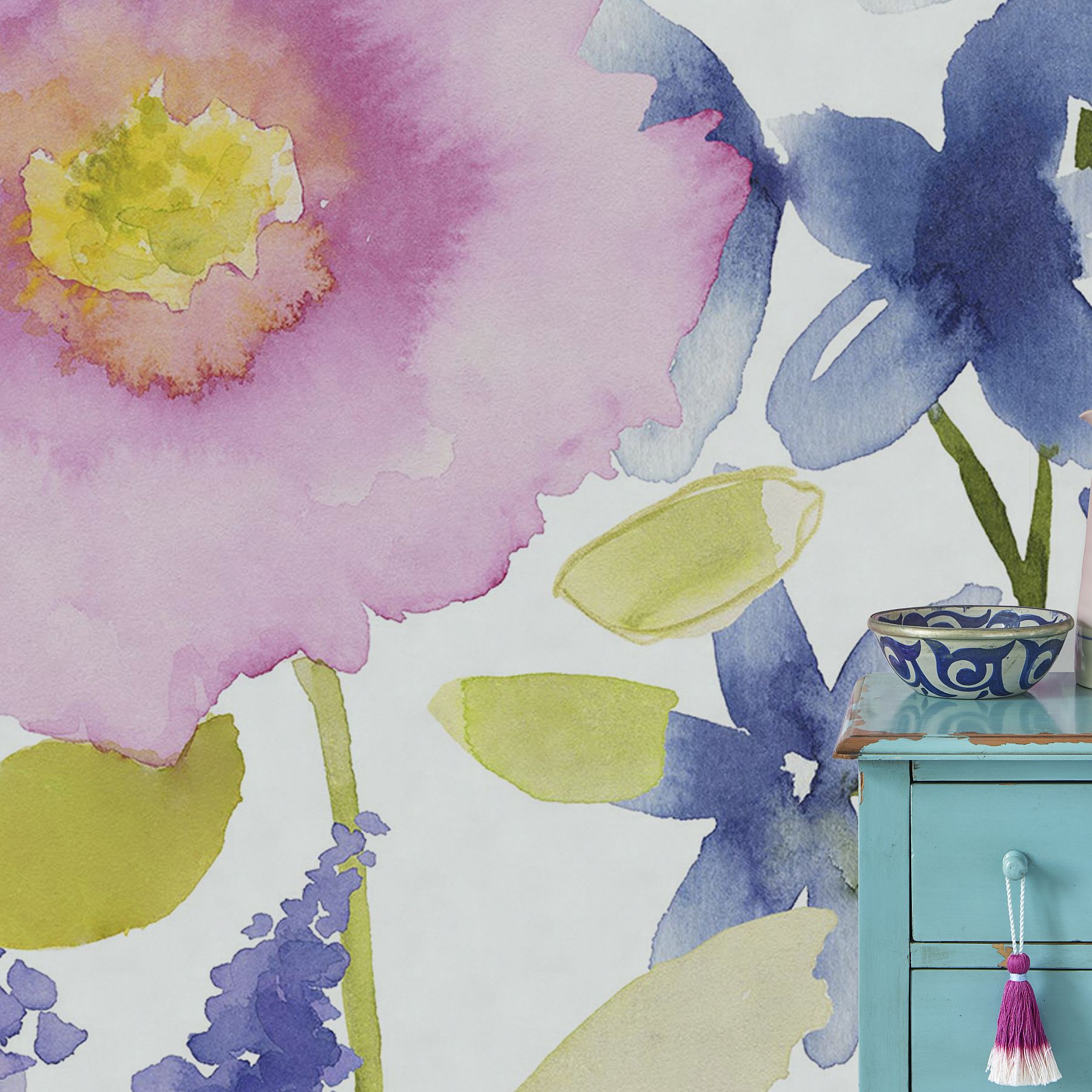 Bluebellgray Florrie Mural Set Of 4 X 3m Panels Blue - Prickly Rose , HD Wallpaper & Backgrounds