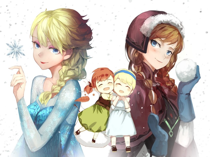 Movie Frozen Anna Elsa Hd Wallpaper Background Paper - Elsa And Anna Frozen Anime , HD Wallpaper & Backgrounds