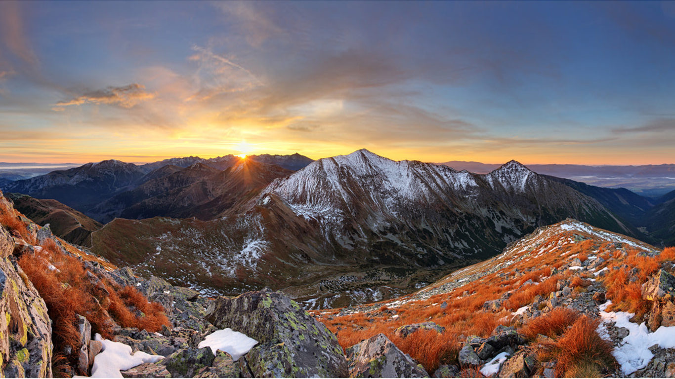 - - Bergpanorama Sonnenuntergang , HD Wallpaper & Backgrounds