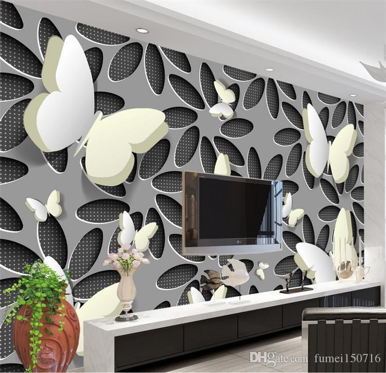 Lrge Custom Wallpaper 3d Butterfly Flower Fashion Tv - 3d Wallpapers For Room Walls , HD Wallpaper & Backgrounds