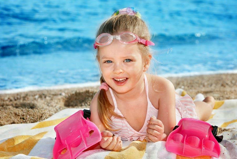 Swimmer Girl Child Cute Beautiful Joy Pic - Little Cute Girl On Beach , HD Wallpaper & Backgrounds