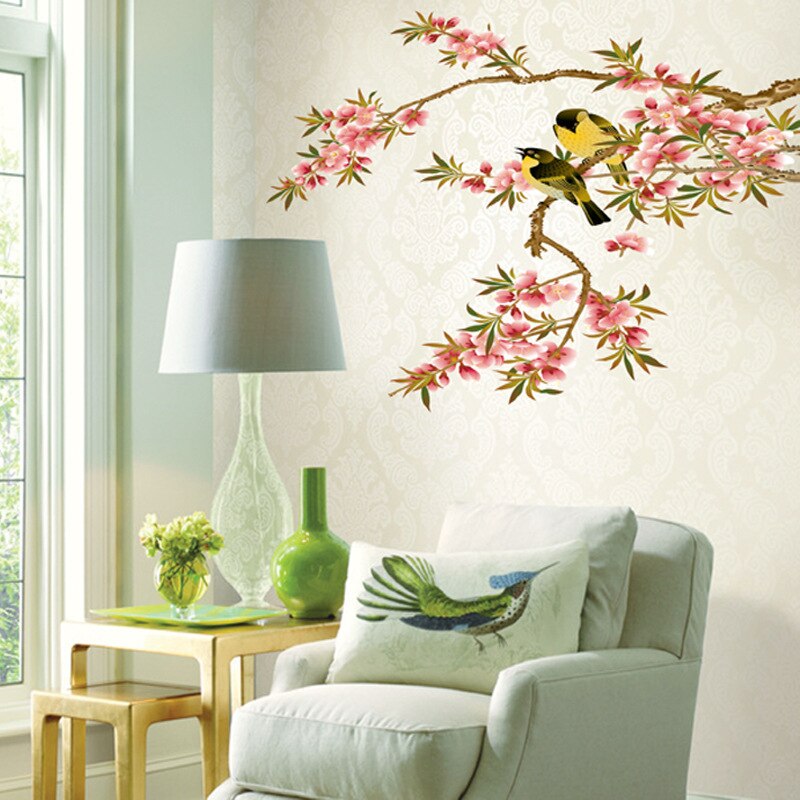 Hot Gaya Hot Cabang Persik Oriole Burung Dinding Tongkat - Sticker Mural Branche D Arbre , HD Wallpaper & Backgrounds