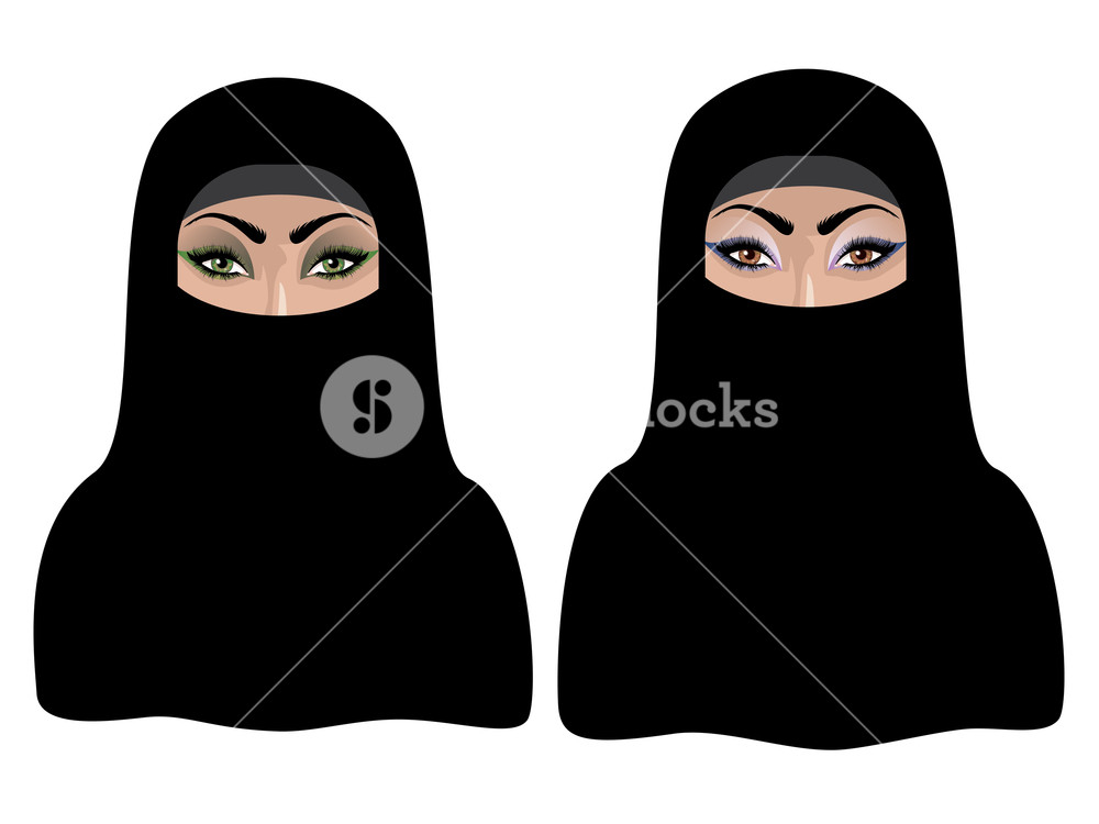 Unique Cartoon Muslim Woman Portrait In Black Hijab - Illustration , HD Wallpaper & Backgrounds
