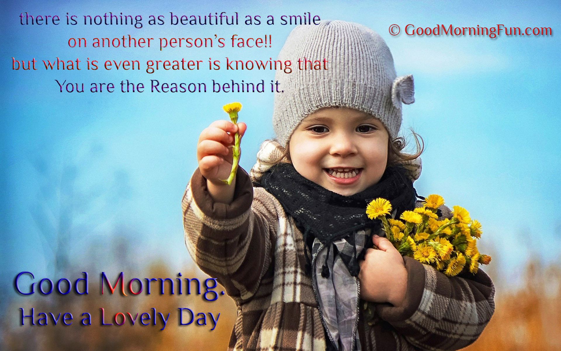 Good Morning Smile Quotes Flower Offering Cute Baby - Smile Sweet Good Morning Quote , HD Wallpaper & Backgrounds