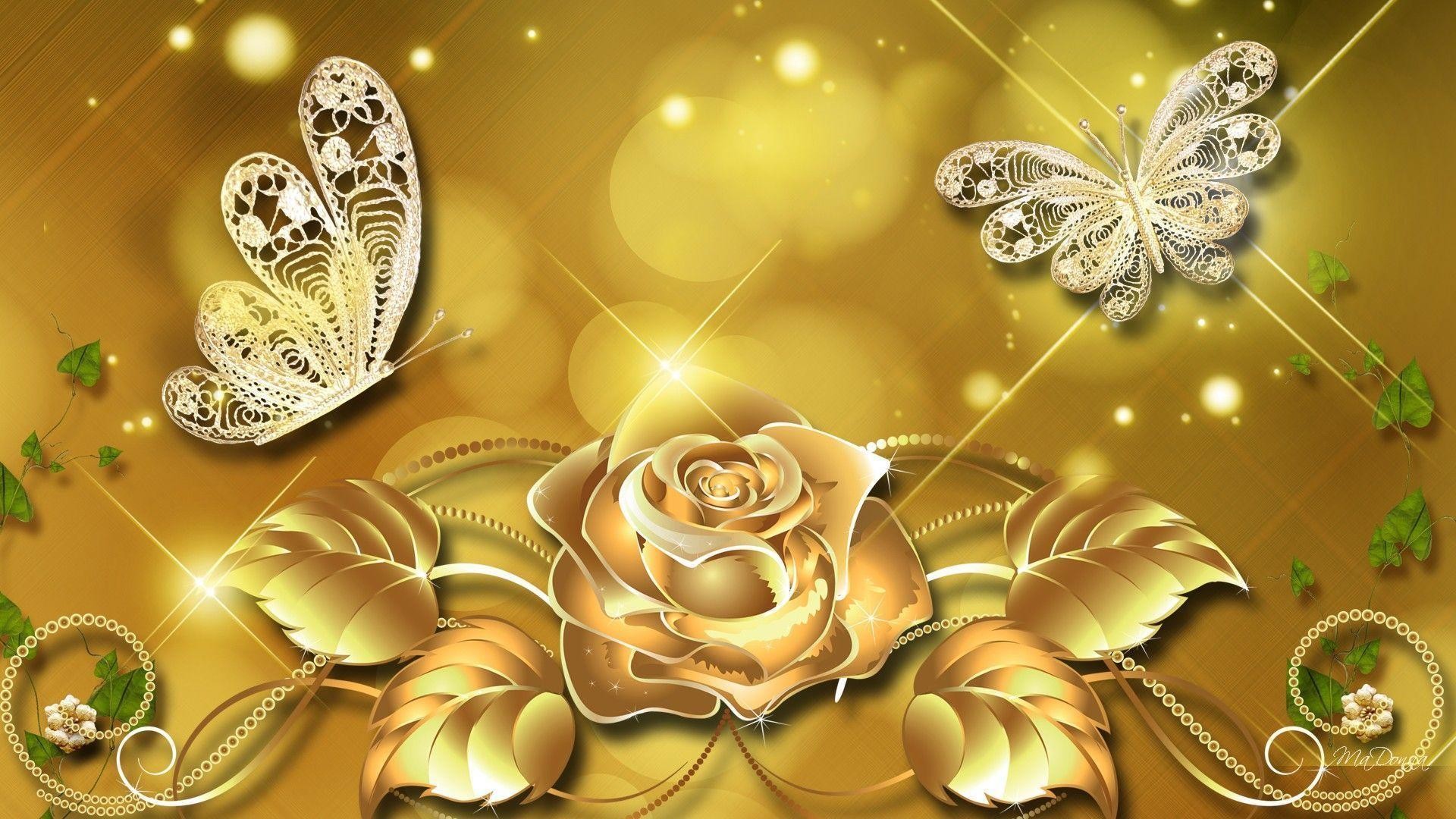 Beauty Gold Flower And Buterfly, Windows Wallpaper, - Golden Flower