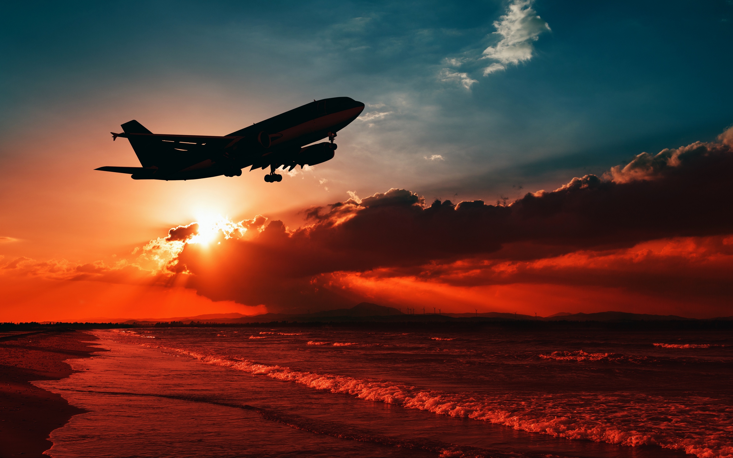 Wallpaper Of Airplane, Sea, Sunset, Takeoff, Silhouette, - Airplane Wallpaper Hd Sunset , HD Wallpaper & Backgrounds
