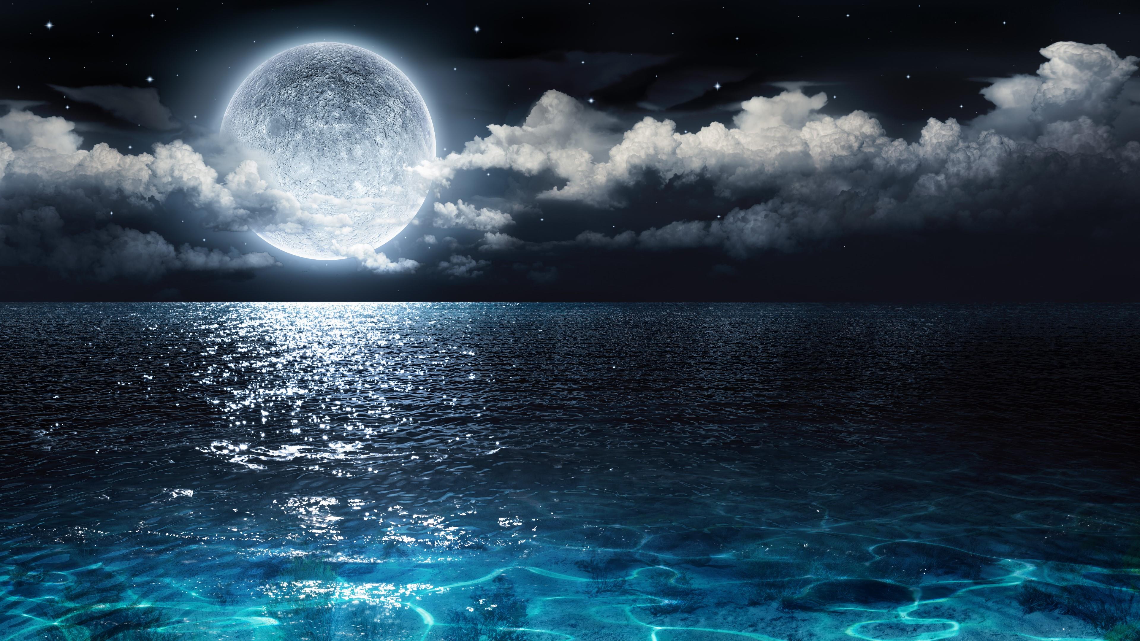 4k Ultrahd Wallpaper Icon Wallpaper From Nature Category - Full Moon Over Water , HD Wallpaper & Backgrounds