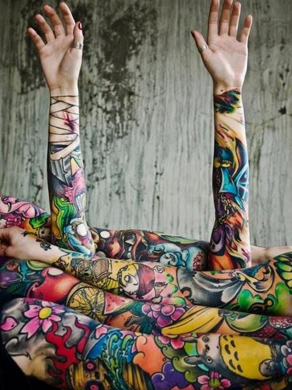 Full Sleeve Tattoo - Tattoo Full Hand Color , HD Wallpaper & Backgrounds