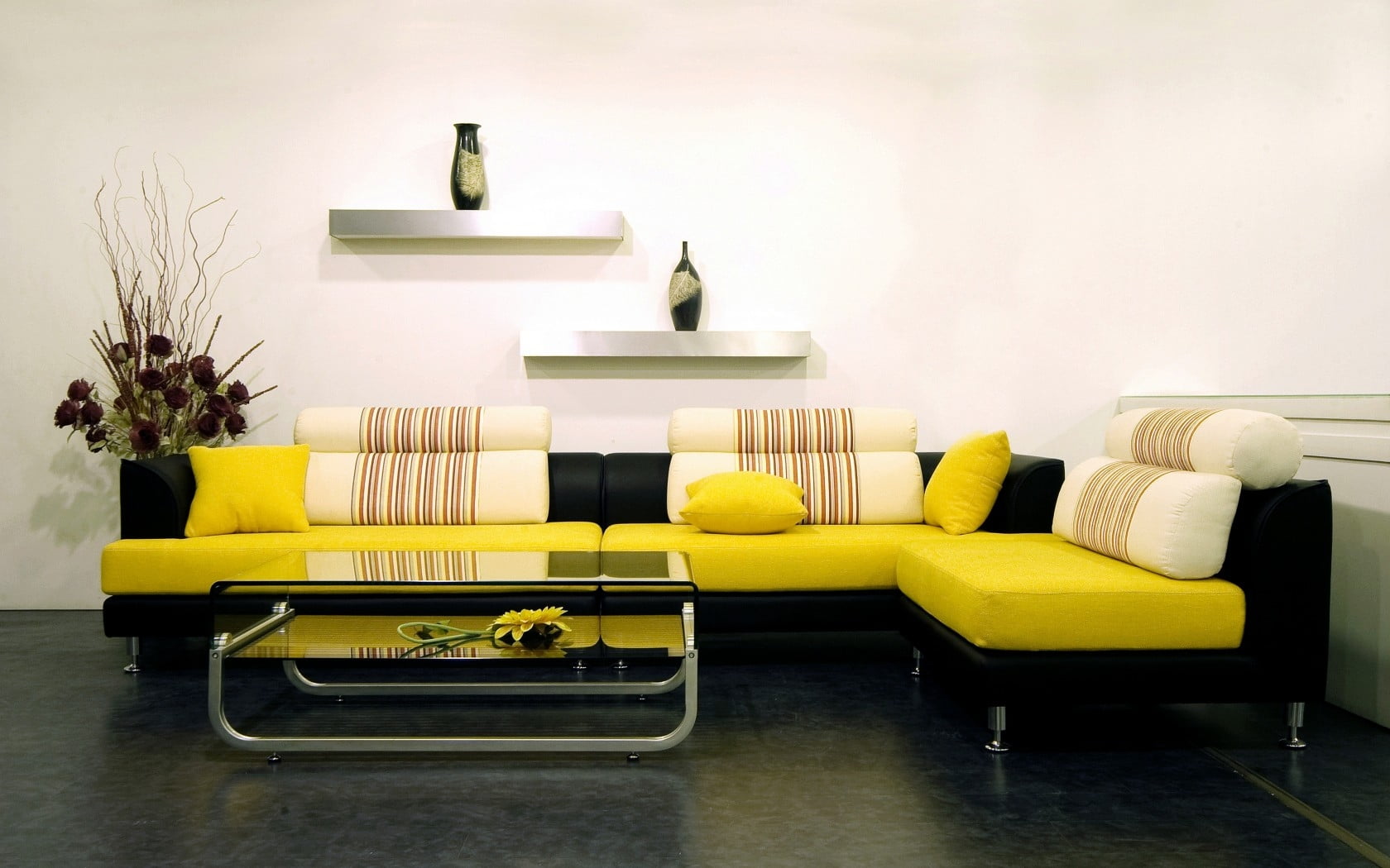 Yellow And Black Living Room Sofa Set With Floating - Yellow And Black Couch , HD Wallpaper & Backgrounds