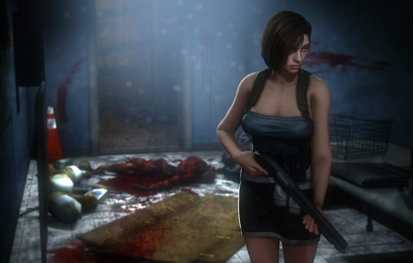 Photo Wallpaper Chest, Girl, Rendering, Shotgun, Capcom, - Resident Evil 3 Jill Valentine , HD Wallpaper & Backgrounds