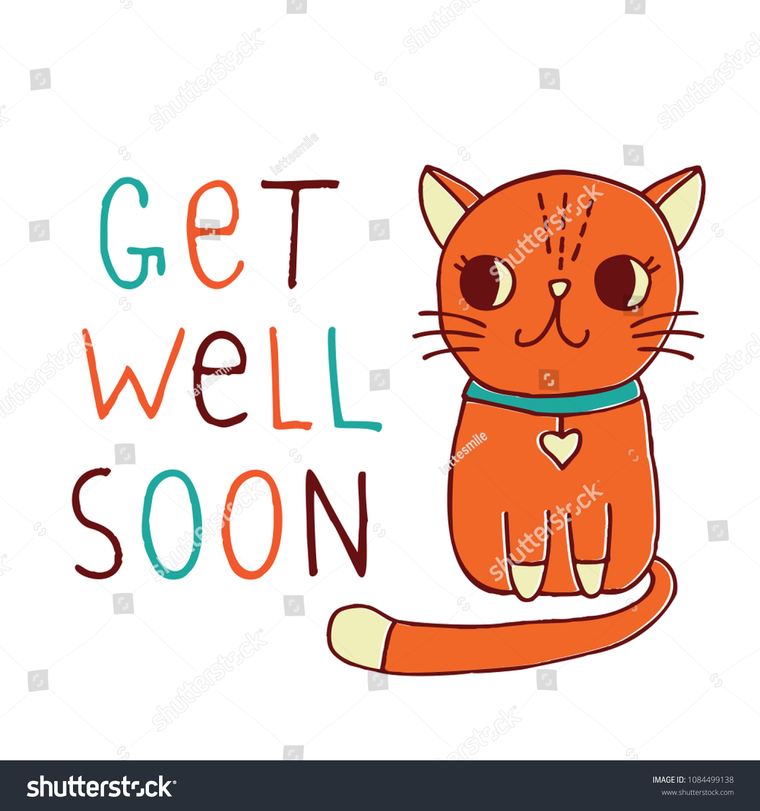 Good Get Well Soon Vector Card Hand Stock Vector - Domestic Short-haired Cat , HD Wallpaper & Backgrounds