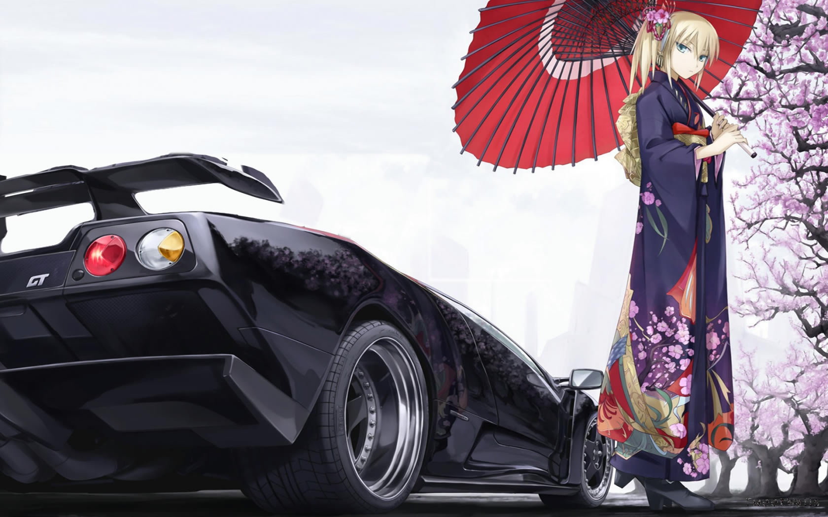 Cool Car And Cute Girl Anime Wallpaper Wallpaper - Anime Girl With Car , HD Wallpaper & Backgrounds