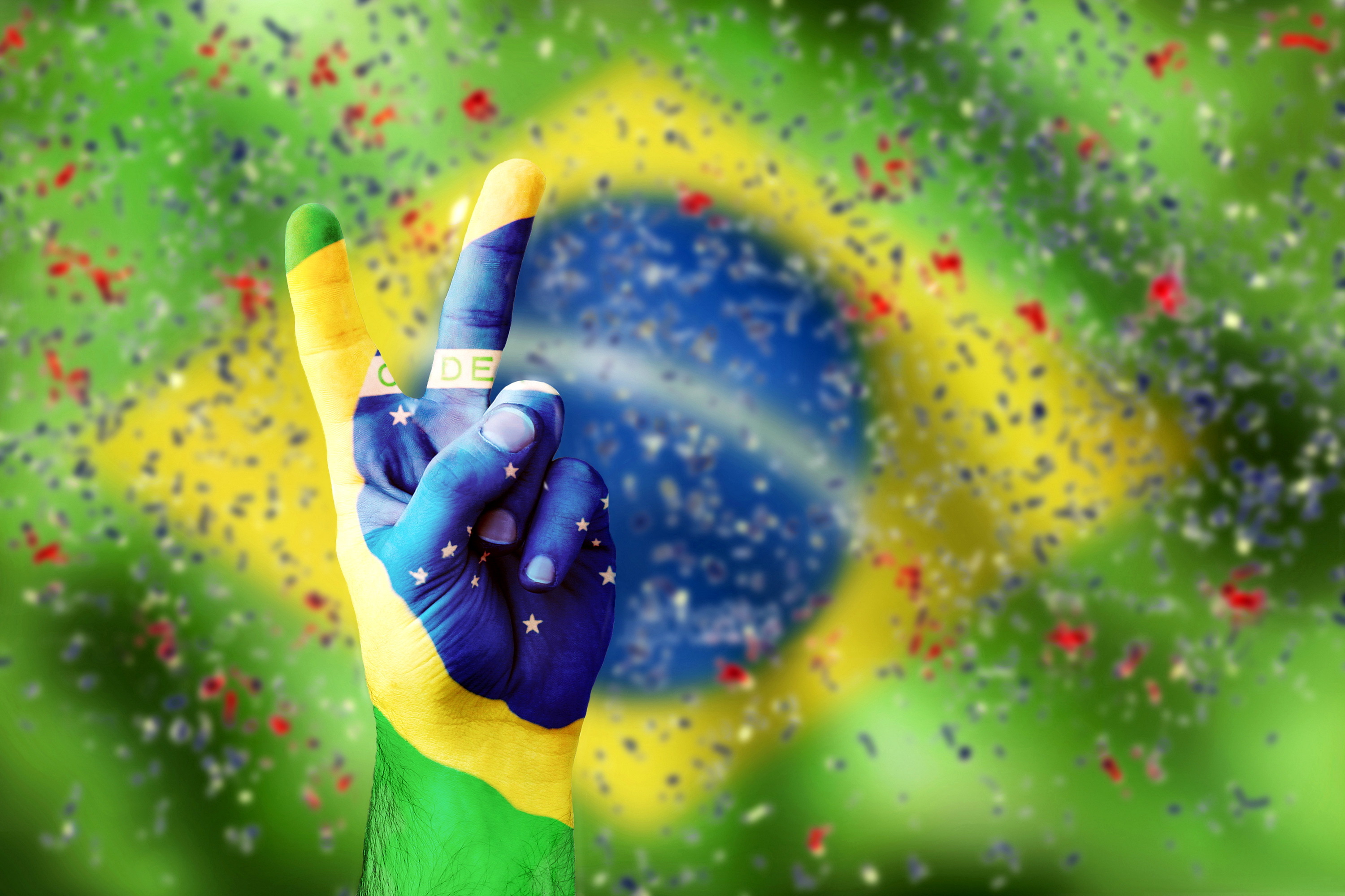 Brasil Flag Vicrtory Hand Brazilian Flag Confetti - Brazil Flag Wall Paper , HD Wallpaper & Backgrounds