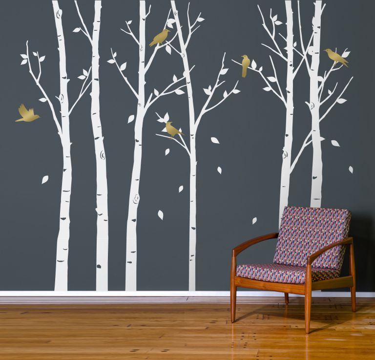 Kids Bedroom With White Walls And Wall Stickers - Trees Vinyl Wall Art , HD Wallpaper & Backgrounds