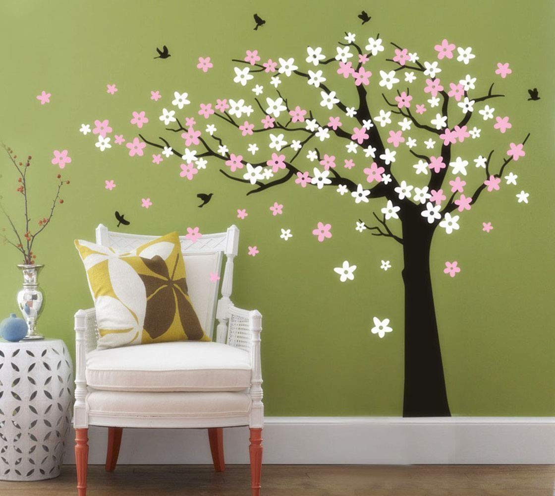 Large Cherry Blossom Tree Blowing In The Wind Tree - Asian Paint Ka Colour , HD Wallpaper & Backgrounds