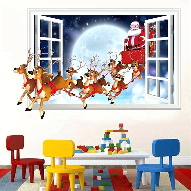 3d Wallpaper Sticker Fancy Sleigh Deer Wall Stickers - Christmas Decorations Wall Stickers , HD Wallpaper & Backgrounds