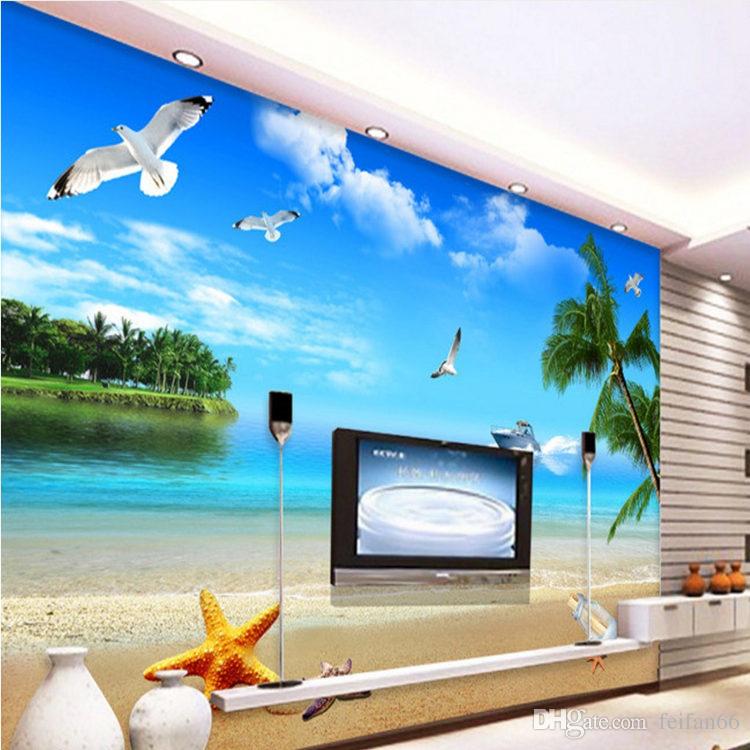 Simple Modern Beautiful 3d Mediterranean Beach Landscape - Wallpaper , HD Wallpaper & Backgrounds