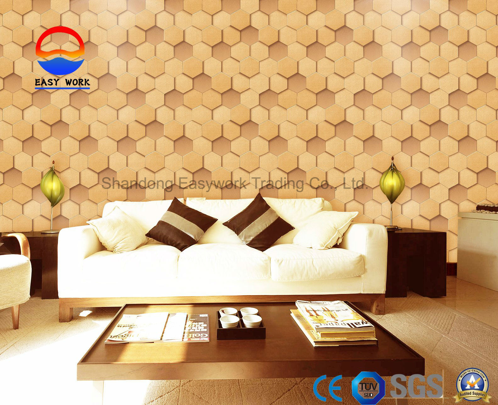 New Design 3d Effect Glitter Wallpaper - Living Room Feng Shui Paintings , HD Wallpaper & Backgrounds