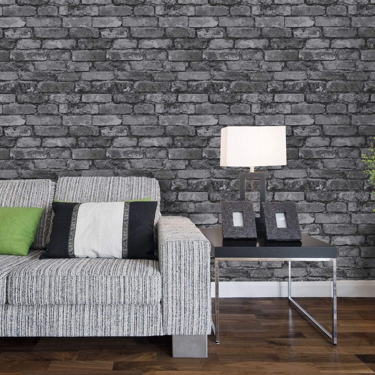 Grey Wallpaper Living Room - Brick Wallpaper Lounge Ideas , HD Wallpaper & Backgrounds