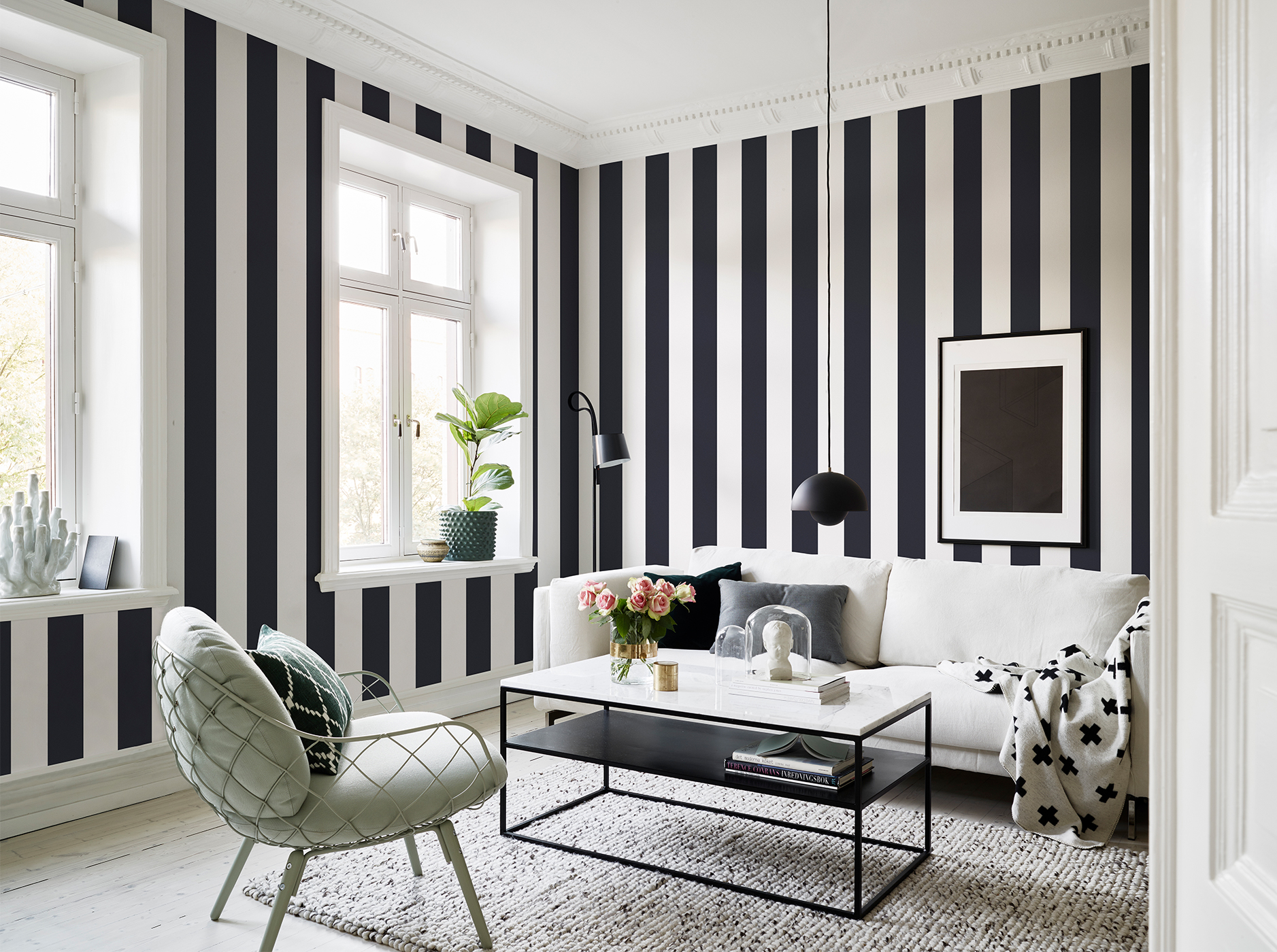 Striped Wallpaper Design Ideas - Striped Wallpaper Living Room , HD Wallpaper & Backgrounds
