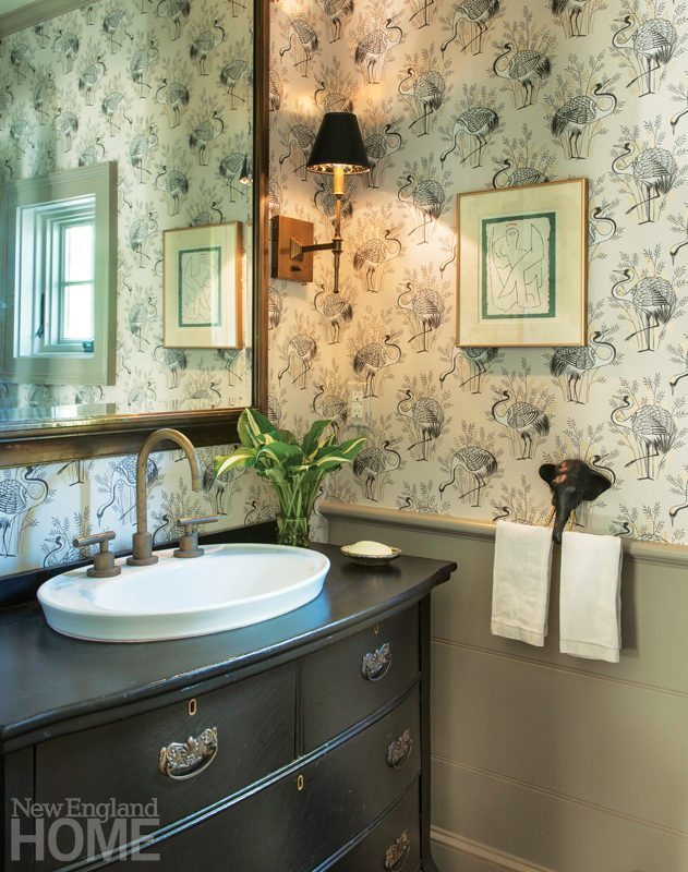 Sandberg Wallpaper From Stark Graces A Guest Bath - Bathroom Sink , HD Wallpaper & Backgrounds