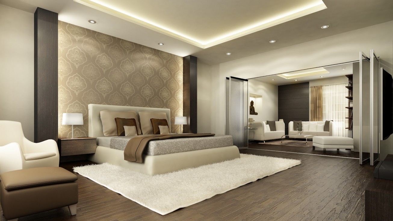 Cool Master Bedroom Design With Lovely Wallpaper And - Modern Master Bedrooms Interior Design , HD Wallpaper & Backgrounds