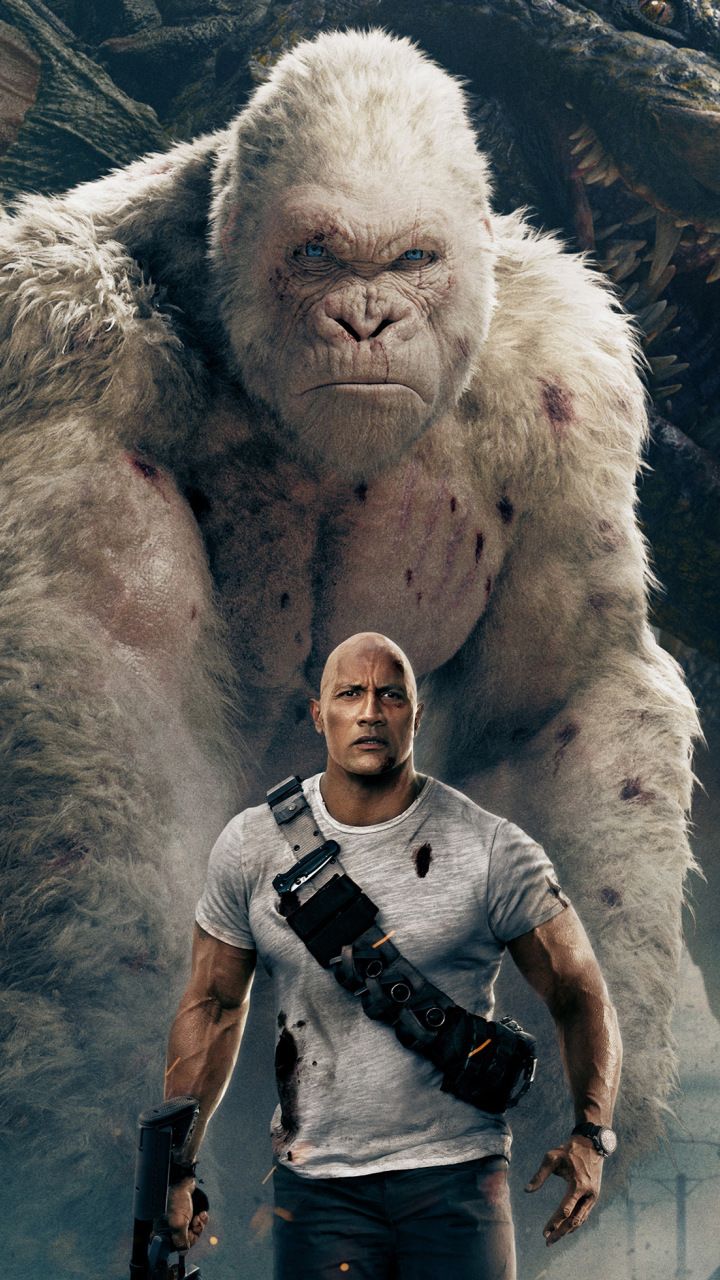 Rampage, Movie, Wolf, Gorilla, 4k, Wallpaper - Dwayne Johnson In Rampage , HD Wallpaper & Backgrounds