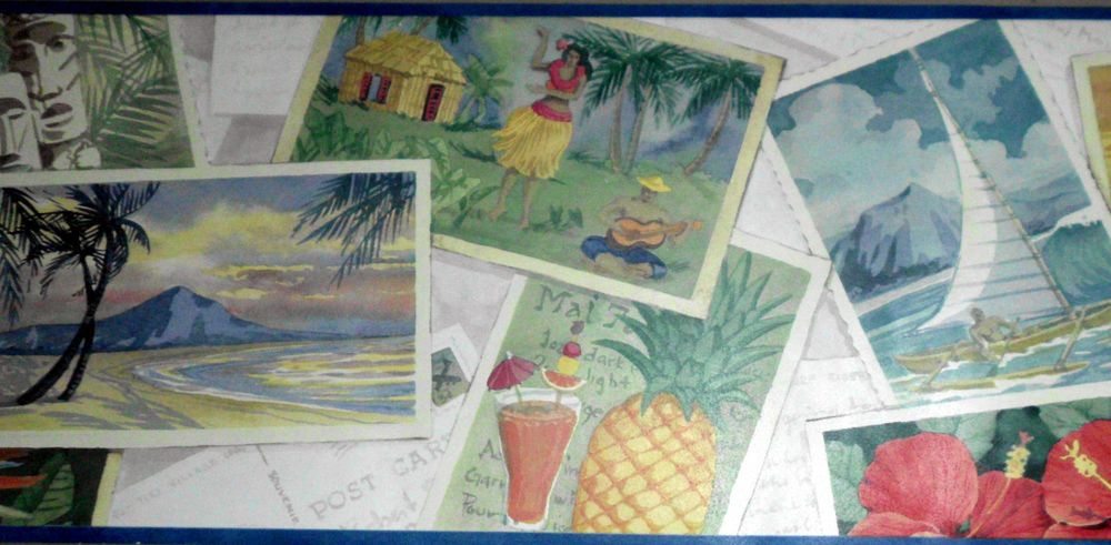 Tropical Island Hawaii Tiki Hibiscus Sailboats Wallpaper - Painting , HD Wallpaper & Backgrounds