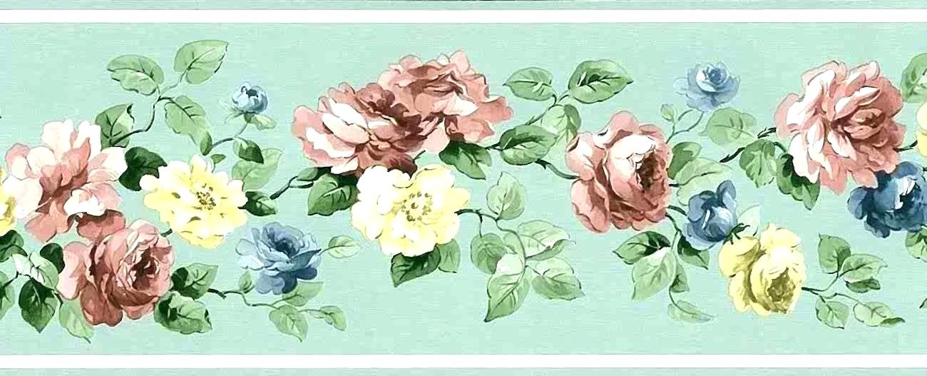 Wall Paper Borders Vintage Wallpaper Border Vintage - Mint Green And Pink Flower Borders , HD Wallpaper & Backgrounds