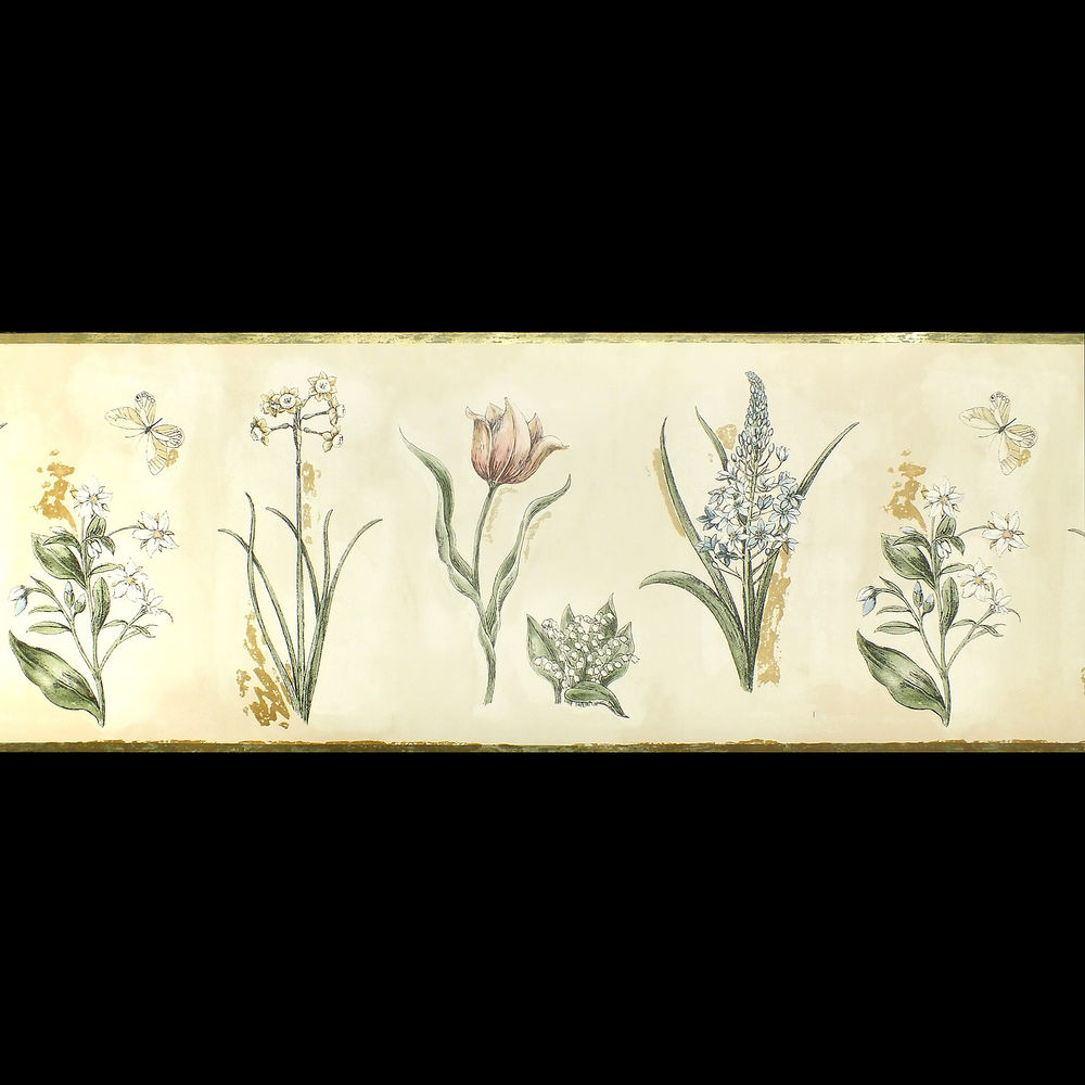 Extra Wide Floral, Cream, Gold & Green Wallpaper Border - Motif , HD Wallpaper & Backgrounds