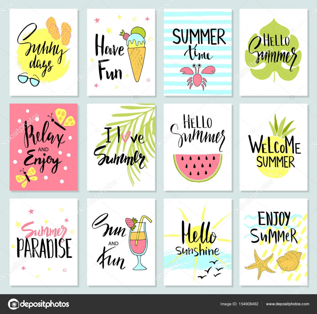 Set Of Colorful Cute Hand Drawn Summer Cards, Background - Cute Wallpapers Photo Summer , HD Wallpaper & Backgrounds