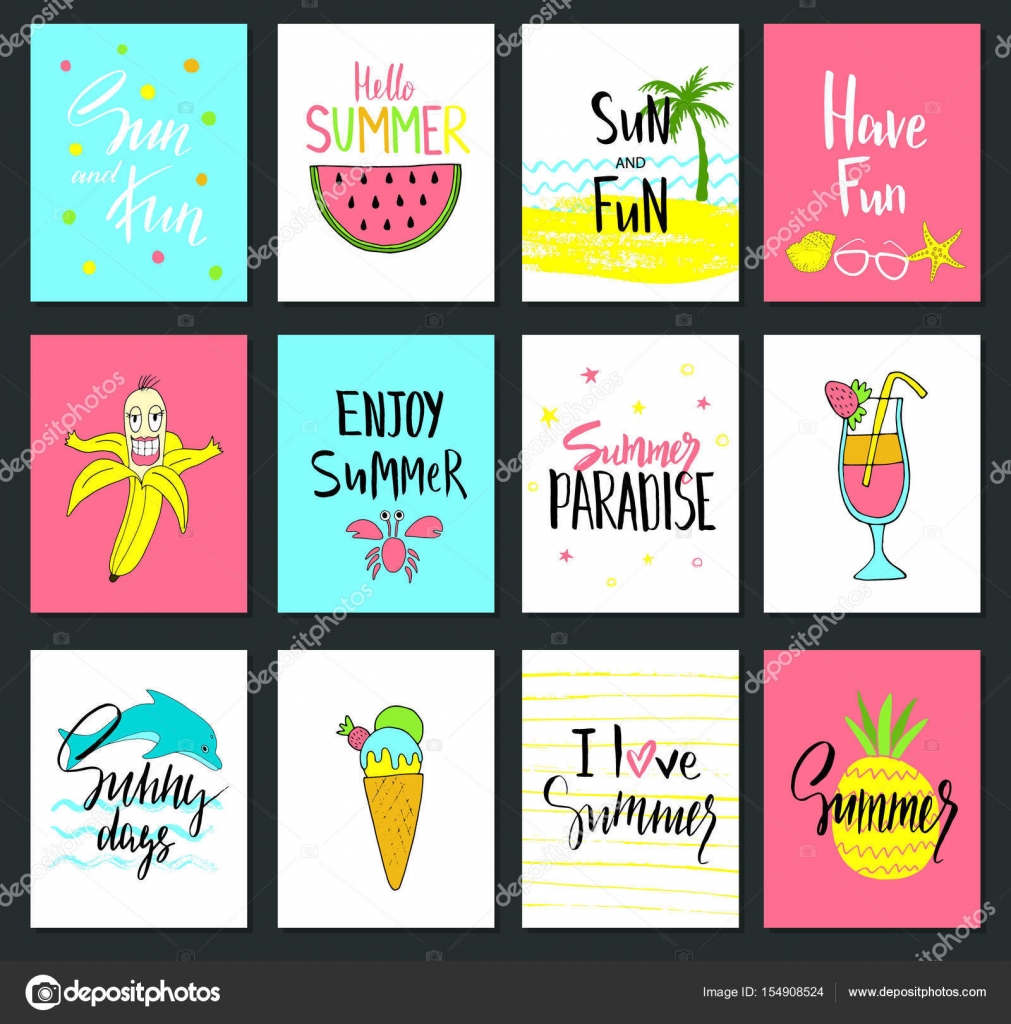 Set Of Colorful Cute Hand Drawn Summer Cards, Background - Shutterstock Summer Cute , HD Wallpaper & Backgrounds