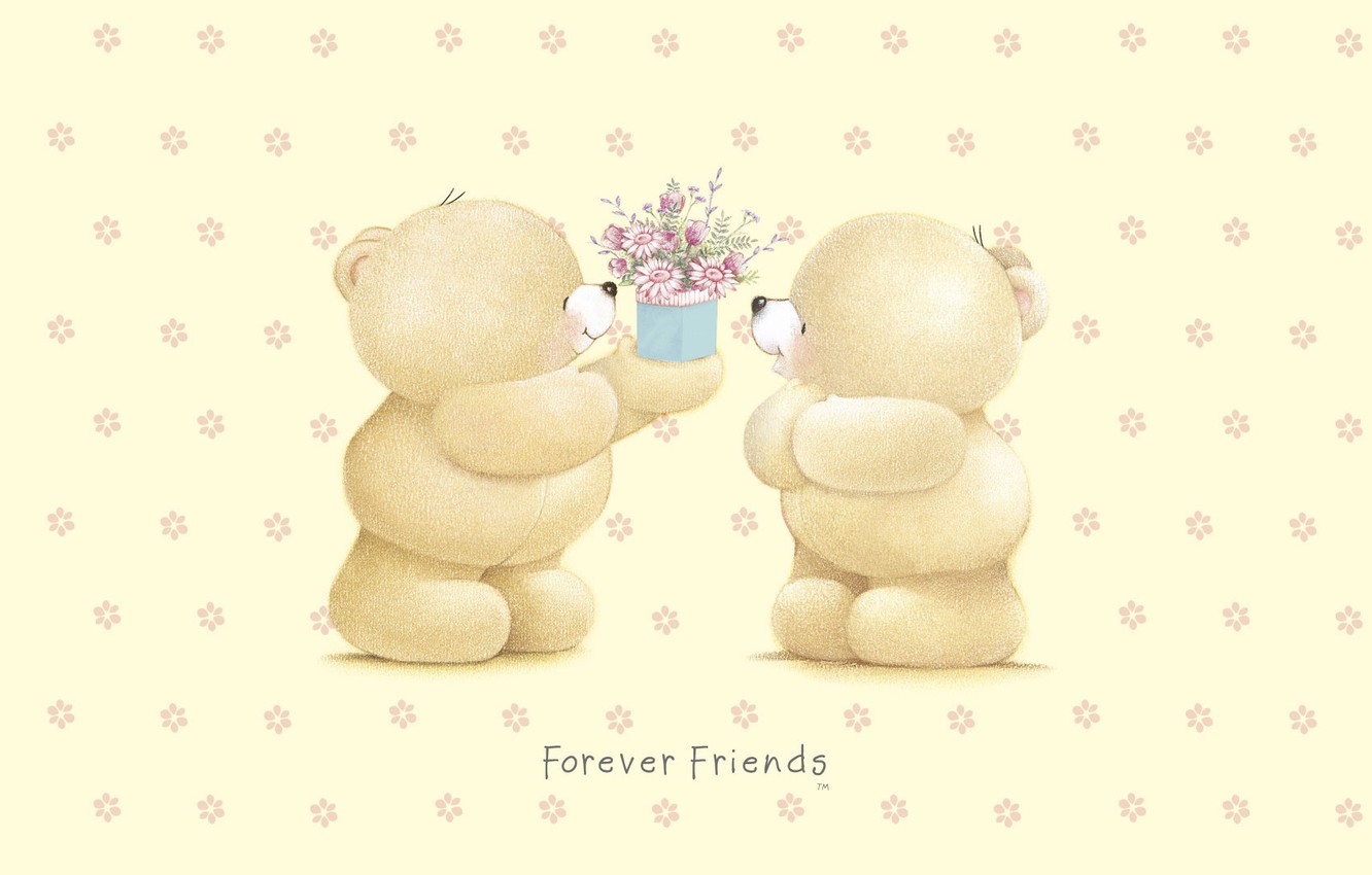 Photo Wallpaper Gift, Art, Bear, Flowers, Children's, - Teddy Bear Forever Friends , HD Wallpaper & Backgrounds