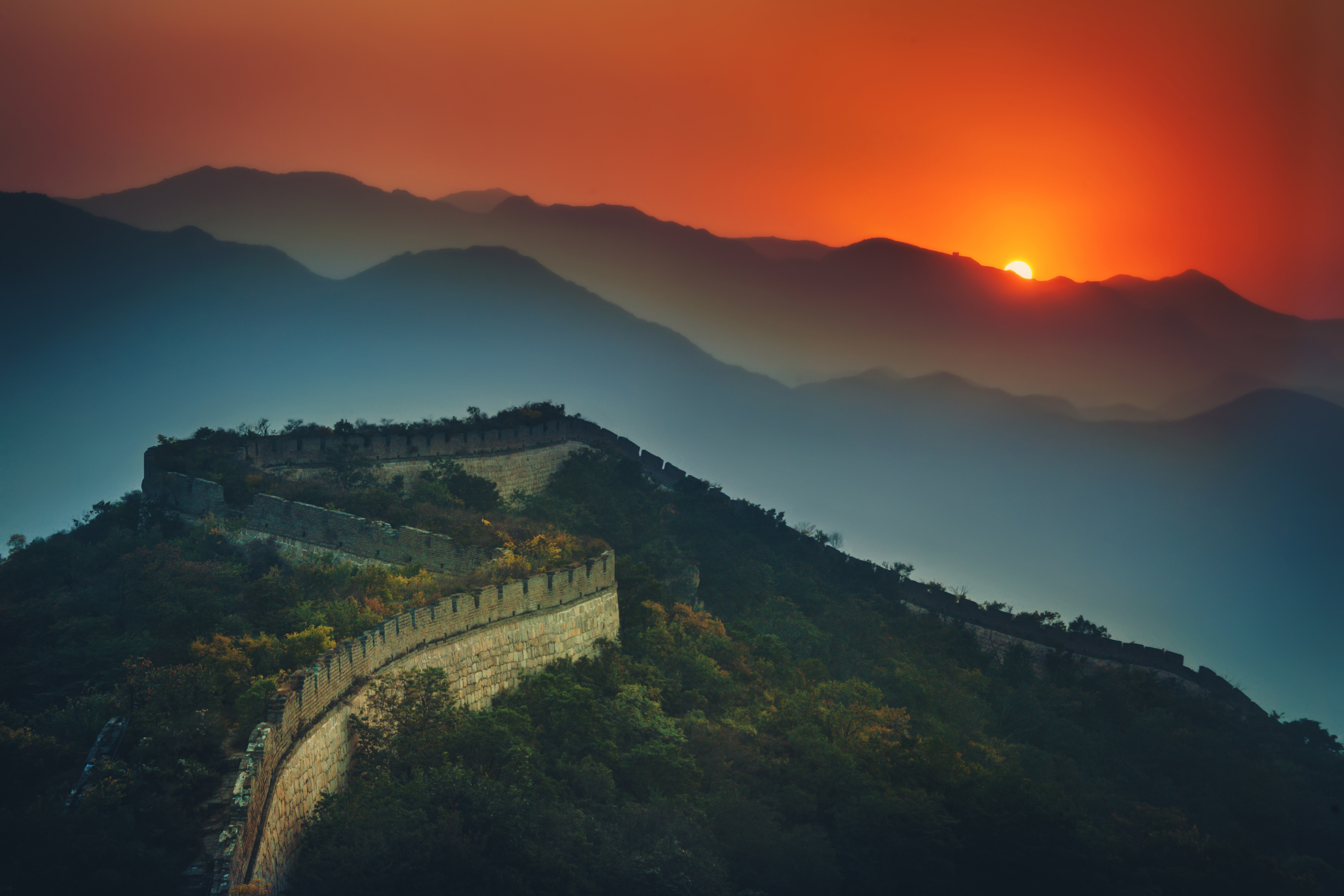 Great Wall Of China, Sunset, 5k - Great Wall Of China Sunset , HD Wallpaper & Backgrounds