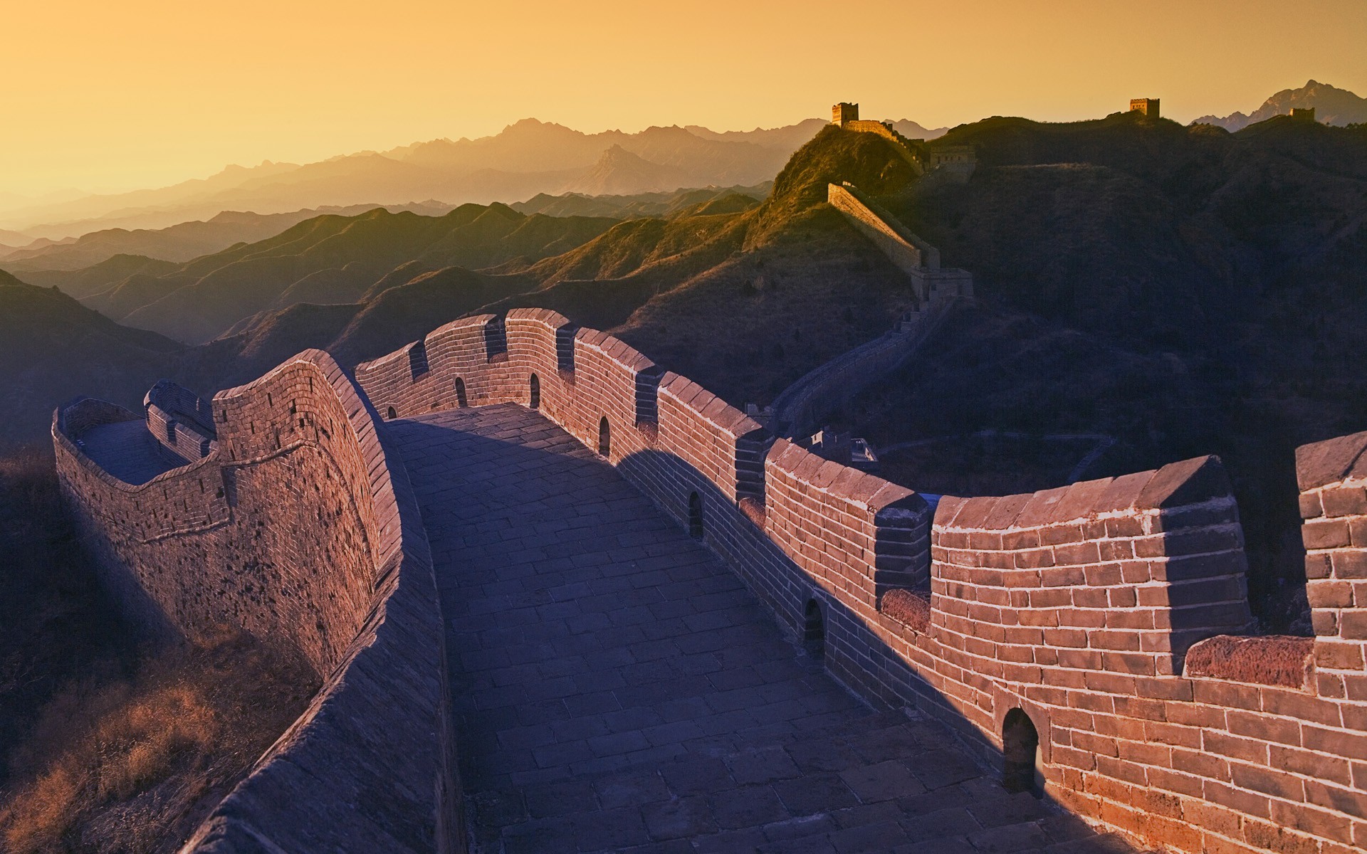 #landscape, #great Wall Of China, #architecture, #hills, - Great Wall Of China Sunrise , HD Wallpaper & Backgrounds