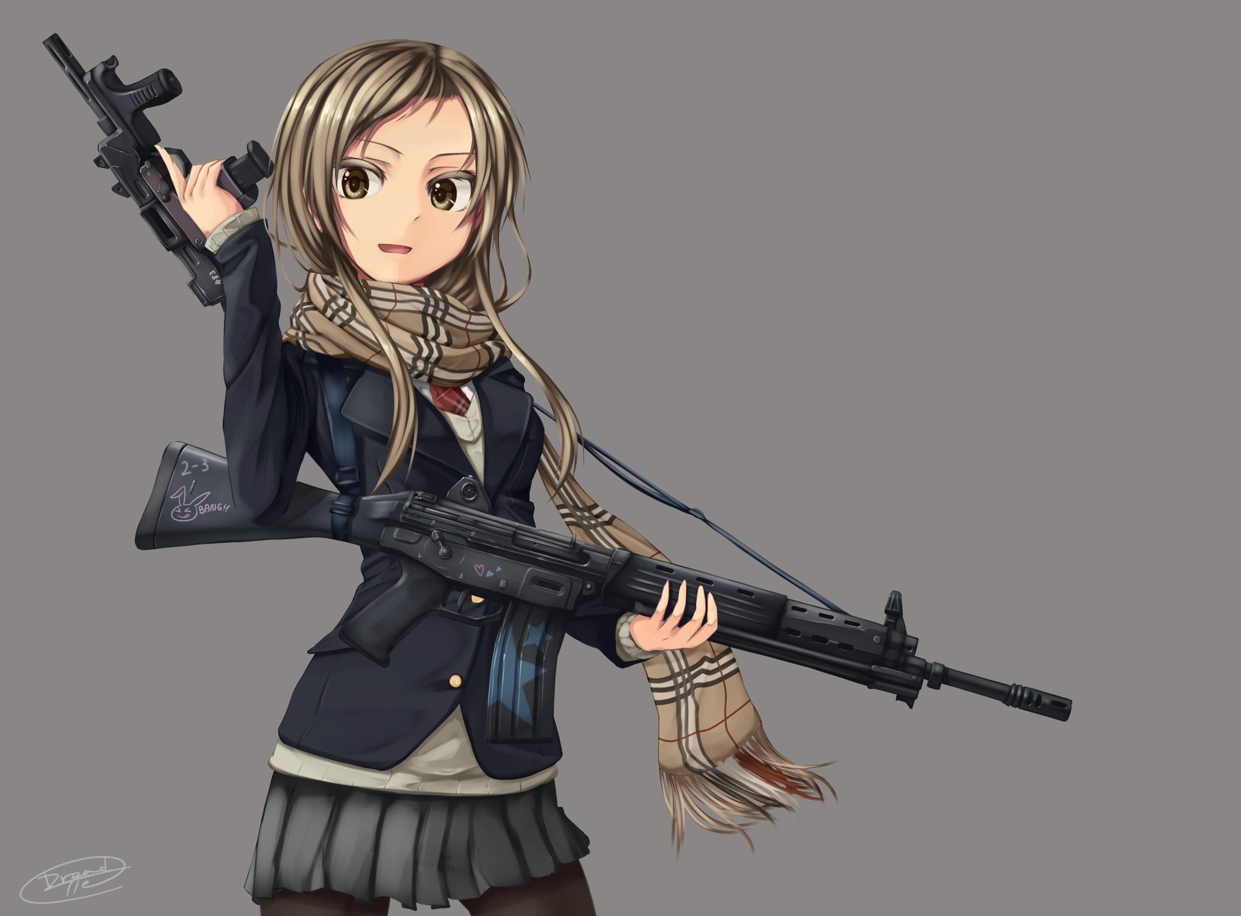 Anime, Girl, Automaton, Guns - Anime Girl Assault Rifle , HD Wallpaper & Backgrounds