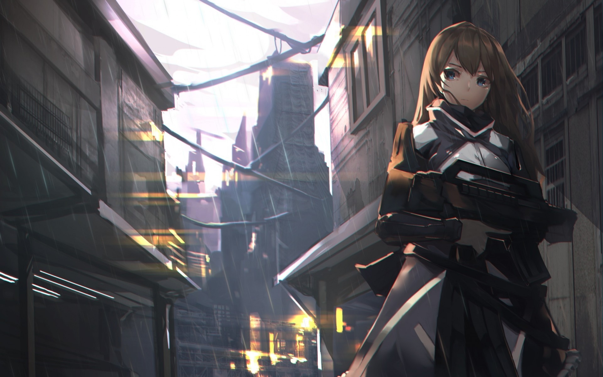Anime Gun Girl With Brown Hair , HD Wallpaper & Backgrounds