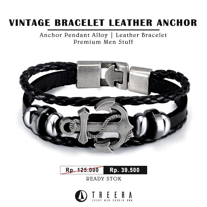 Treera Gelang Kulit Pria Jangkar Vintage Bracelet Leather - Bracelet , HD Wallpaper & Backgrounds
