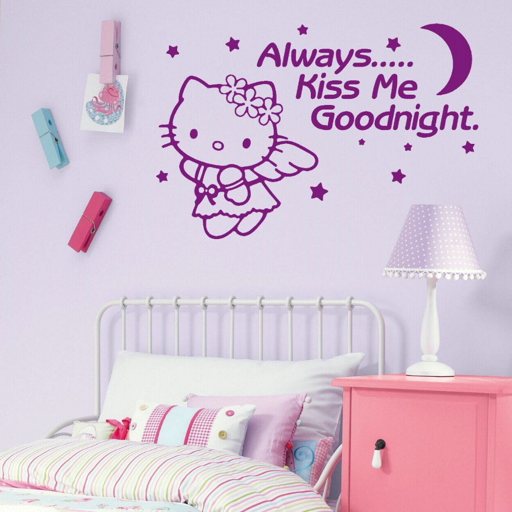 Hot Sale Always Kiss Me Goodnight Quotes Wall Sticker - Hello Kitty Colouring Free Printable , HD Wallpaper & Backgrounds