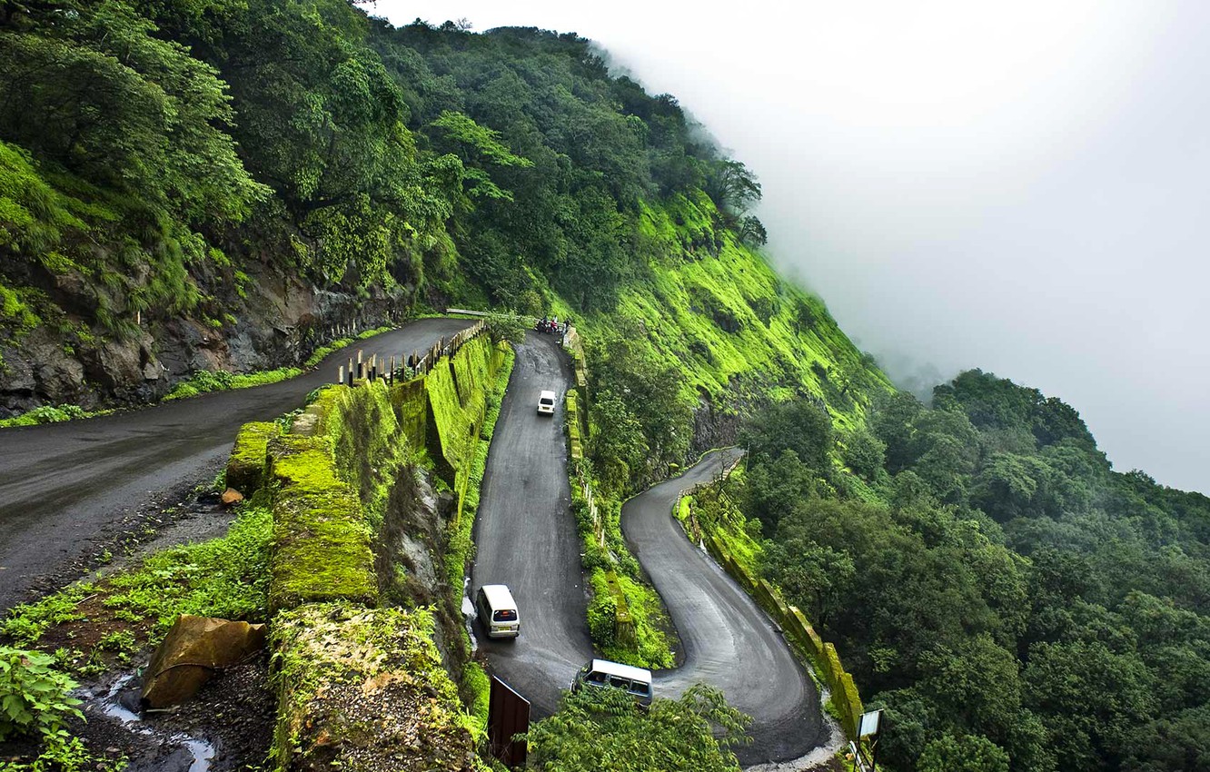 Photo Wallpaper Road, Fog, India, Serpentine, Maharashtra, - Dangerous Ghat Roads In India , HD Wallpaper & Backgrounds