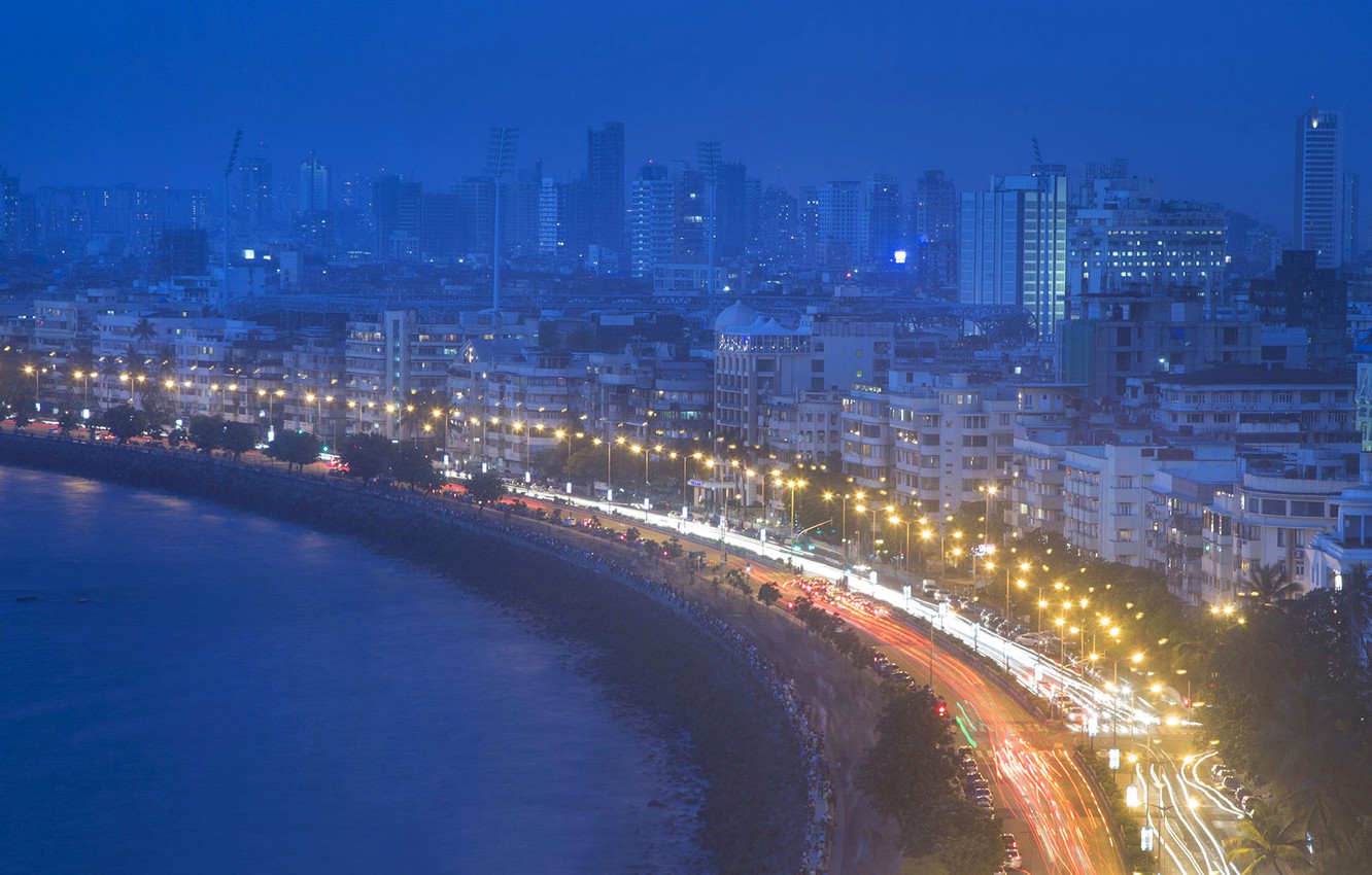 Photo Wallpaper Night, Lights, Home, India, Promenade, - Mumbai , HD Wallpaper & Backgrounds